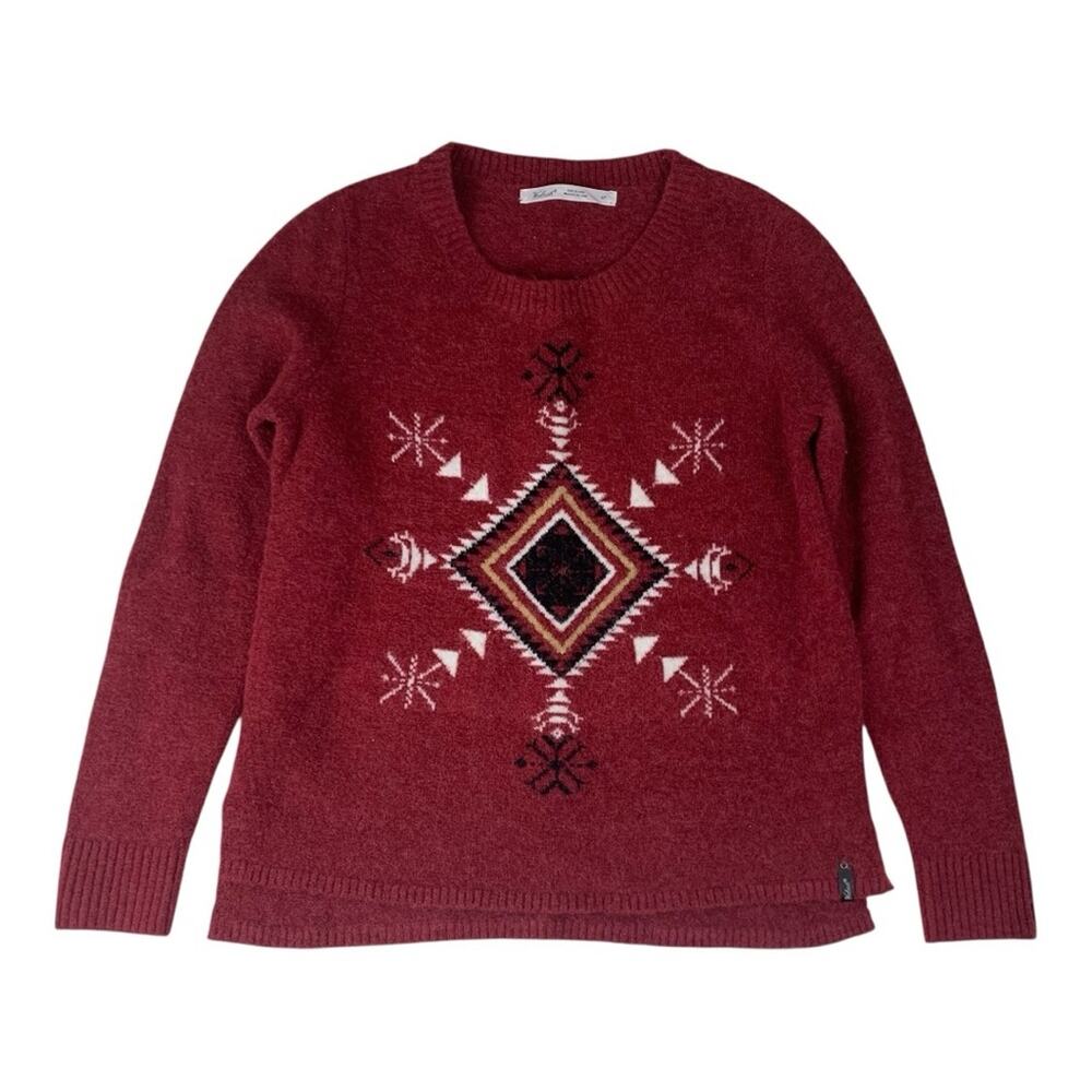 Woolrich Women's small wool blend knit soft Red Nordic Sweater snow geo print